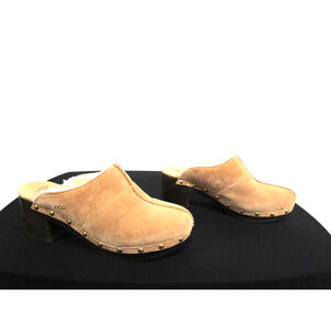 EUC! Ugg Kassi Chestnut Brown Suede Shearling Lined Med. Heel Mule/Clogs Women 8